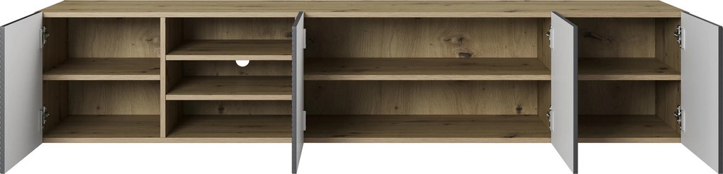 Szafka RTV Asha 200 cm wisząca z ryflowanym frontem i wnęką - artisan / rivier stone mat