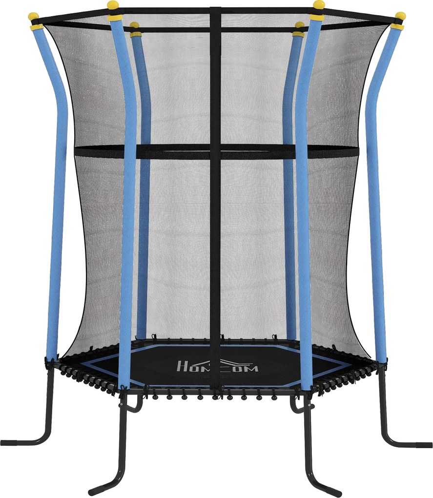 HOMCOM Trampolina dla dzieci, Ø163,5 cm, z siatką bezpieczeństwa, obicie, stal, do 50 kg, Czarny &amp; Niebieski