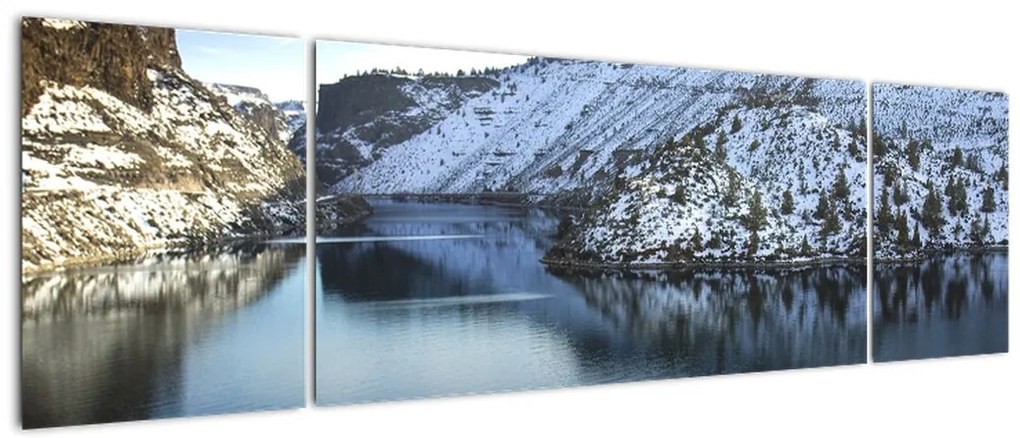 Obraz - zimowy krajobraz z jeziorem (170x50 cm)