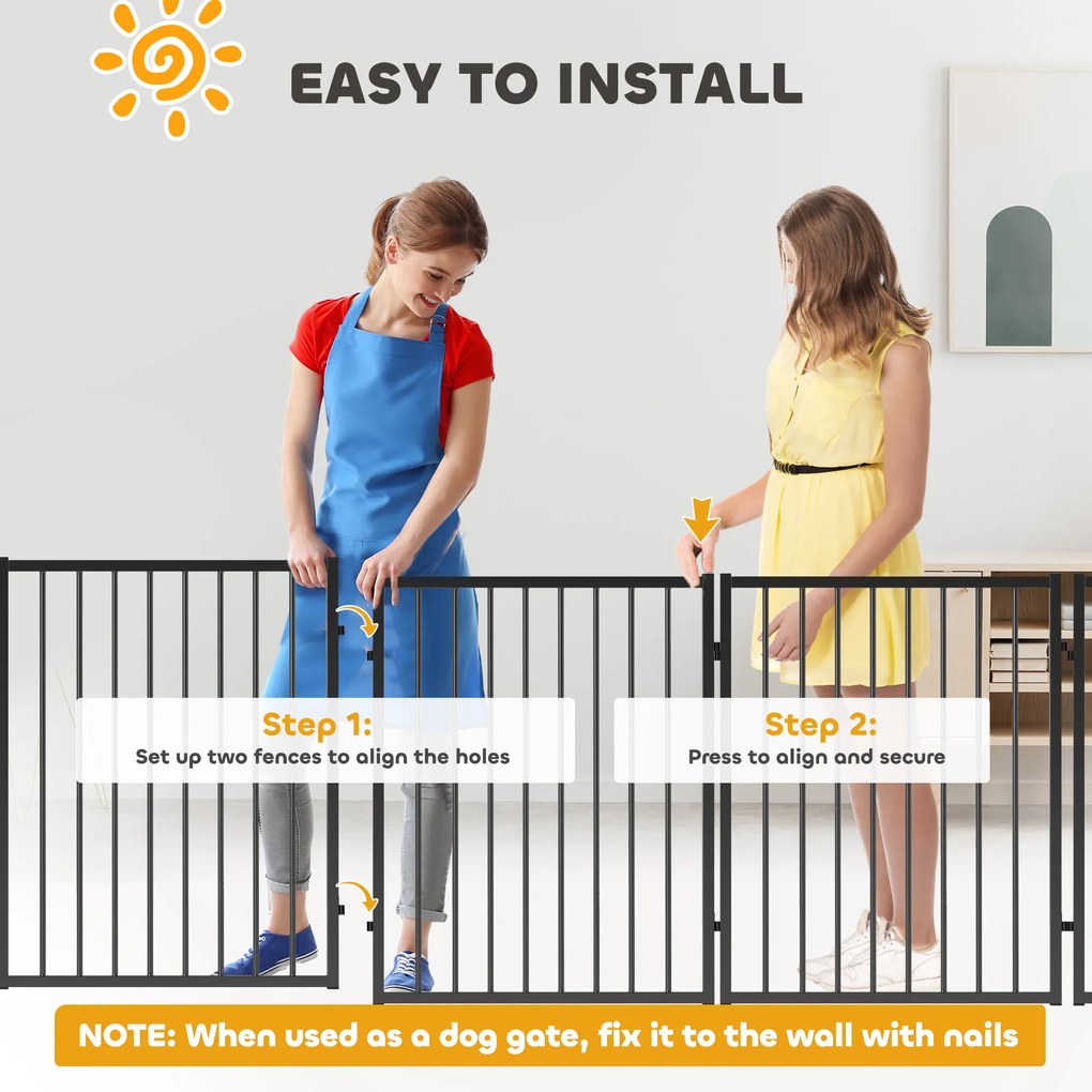 PawHut Wybieg dla Szczeniąt, Wybieg dla Psów, Wybieg dla Szczeniaków, 6 Paneli z Drzwiami, Składany i Przenośny Płotek dla Psów, Stal, Czarny