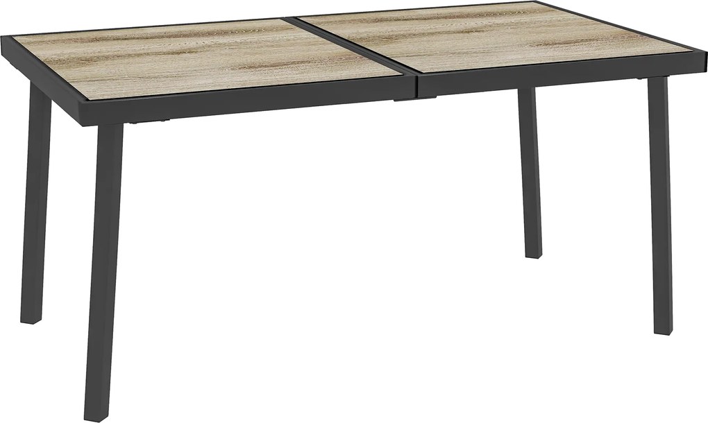 Outsunny Stół na zewnątrz dla 6 osób, wygląd drewna, rama metalowa, odporny na warunki atmosferyczne, 145 x 85 x 72 cm, Szary