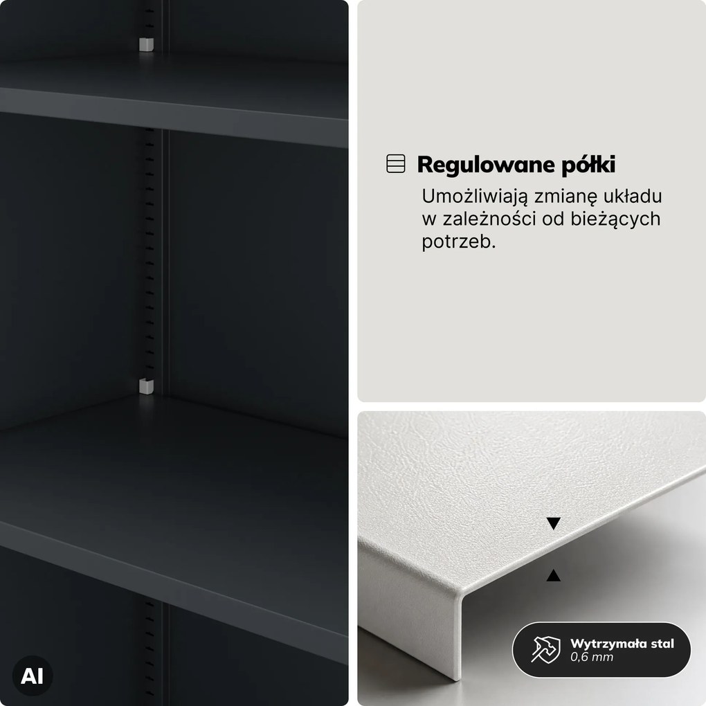 Szafa metalowa ze schowkiem antracytowo-biała, 900x1850x450 mm: TOMASZ