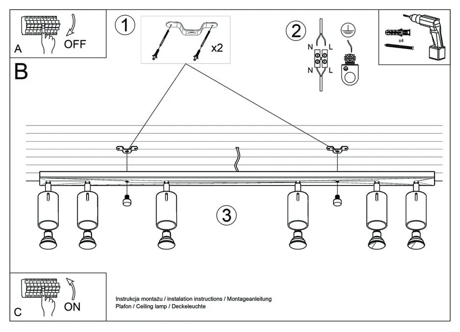 Biała lampa sufitowa Nice Lamps Etna 6L