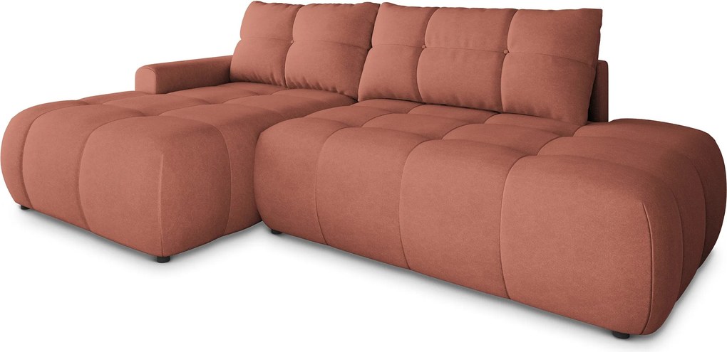 Masseno Narożnik FLUMA z funkcją spania i pojemnikiem na pościel Narozniki L, Rozkładana sofa - Koralowy, CASTEL 55