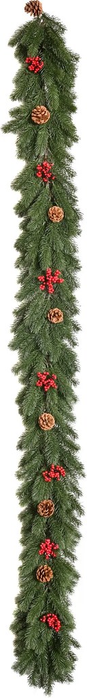 HOMCOM 1,9 m sztuczna girlanda świąteczna dekoracja z szyszkami i jagodami, na schody i kominek, PE, zielony | Aosom PL