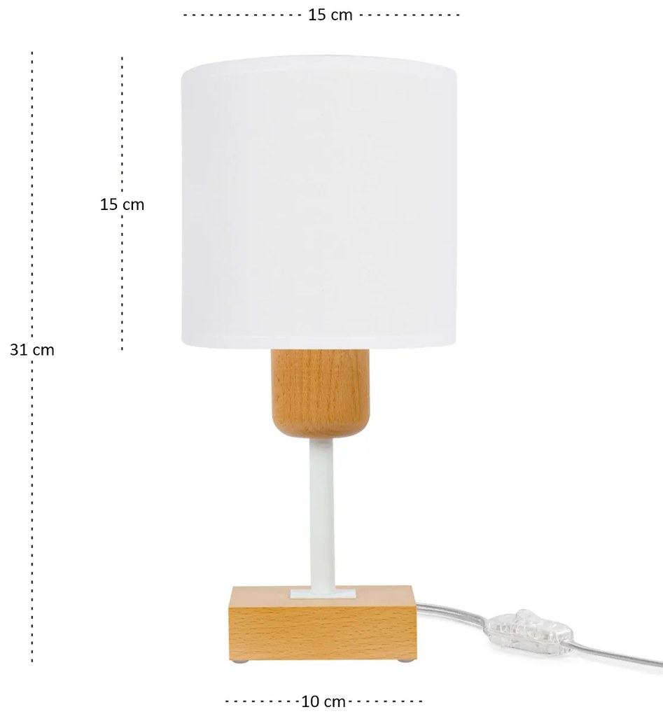 Lampka nocna stołowa CL-TI-DWE10x10BU-WE buk biała 1xE27