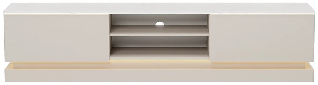 Szafka RTV z 2 szufladami i 2 wnękami z oświetleniem LED z MDF - Beżowy i efekt białego marmuru - DEVIKA marki Pascal Morabito