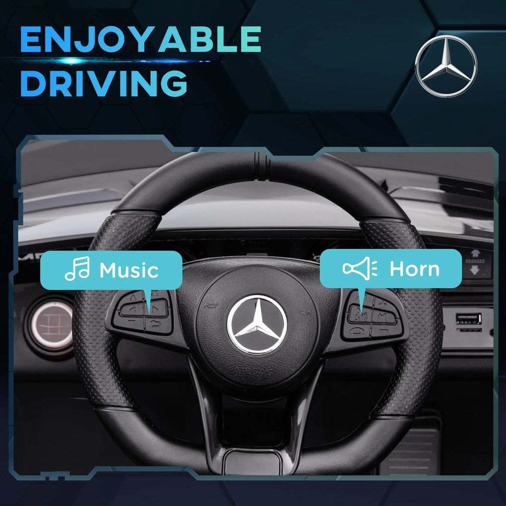 AIYAPLAY Elektryczny samochód dla dzieci Mercedes, 3-5 km/h, pilot, światła i muzyka, Czarny