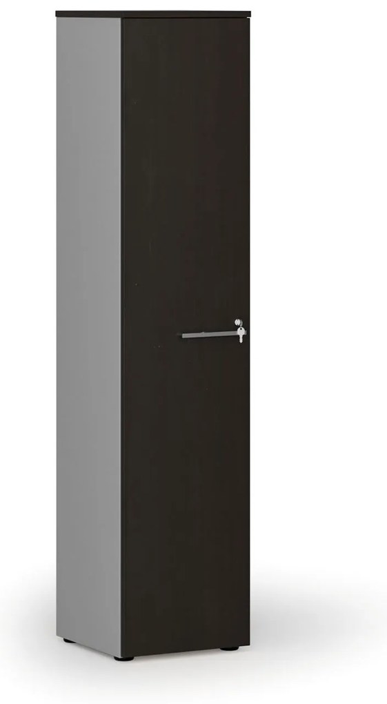 Szafa biurowa wąska PRIMO GRAY, 400 x 420 x 1781 mm, szary/wenge