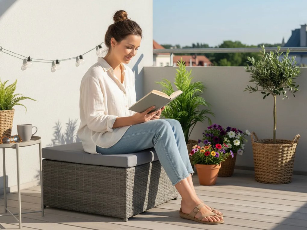 Pufa balkonowa TINTO szary technorattan