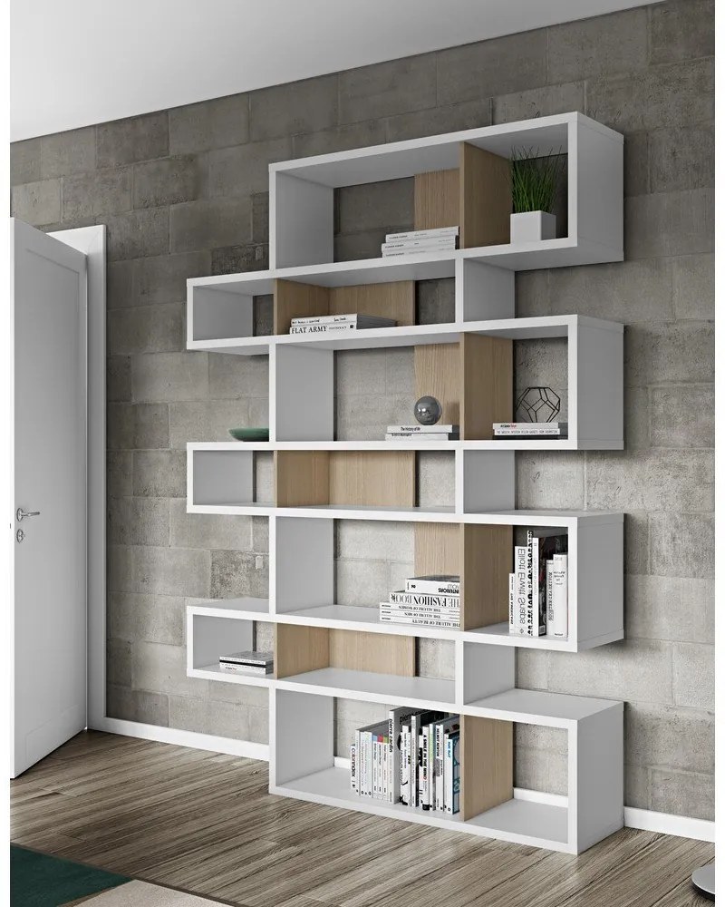 Biały regał z jasnobrązowymi detalami TemaHome London, wys. 220 cm