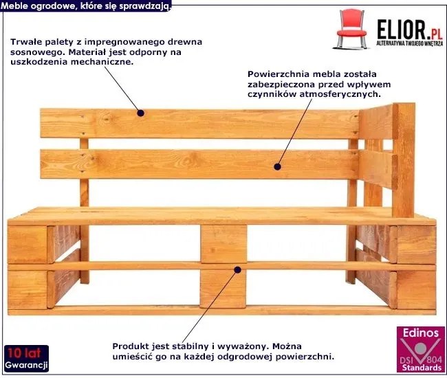 Brązowa ławka ogrodowa z palet - Olefix 3X
