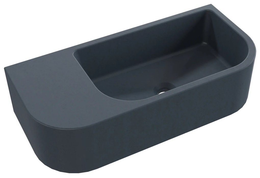 Umywalka betonowa wisząca / nablatowa półokrągła z półką bez otworu na baterię 65 x 30 cm LARMO | różne kolory : Kolor - Grafitowy, Typ montażu - podwieszana