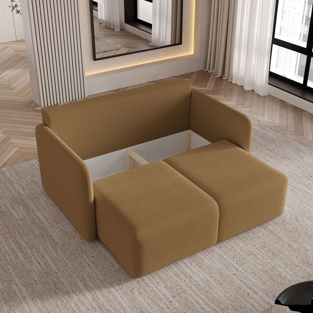 Masseno Sofa SUVI II z funkcją spania i pojemnikiem na pościel, Rozkładana sofa - Miodowy, QUELLE 17