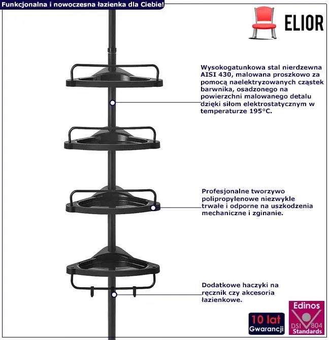 Czarna Półka Łazienkowa Teleskopowa Pod Prysznic E0-Z48