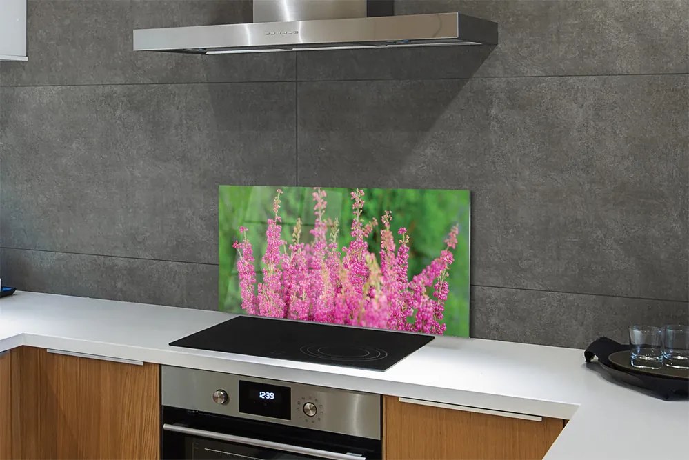 Panel Kuchenny Szklany Kompozycja Kwiatów i Wrzosów