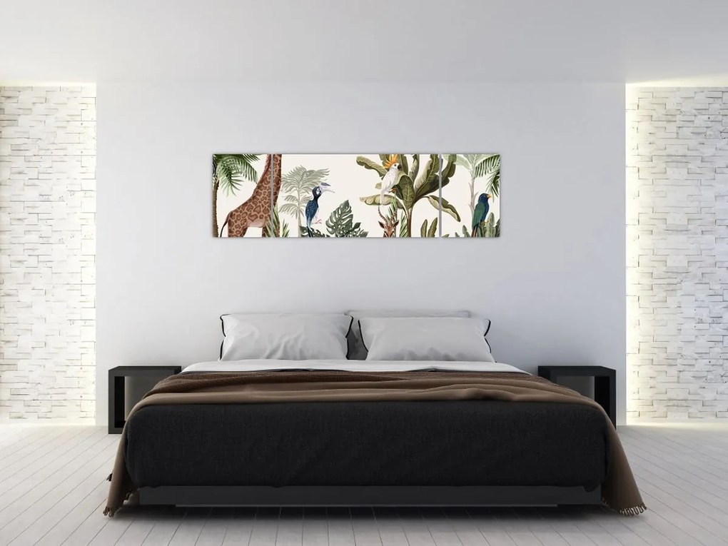 Obraz - Dżungla pełna zwierząt (170x50 cm)