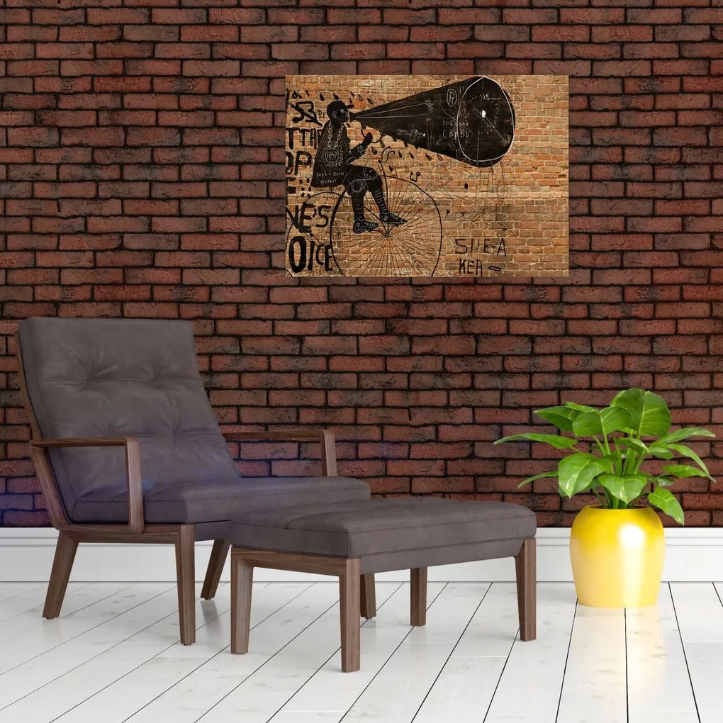 Obraz - Mężczyzna na rowerze w stylu Banksy (70x50 cm)