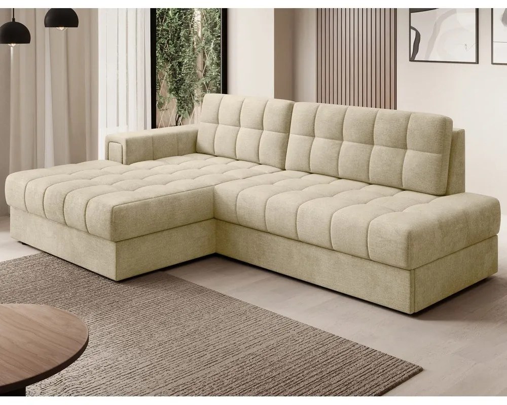 Jasnobrązowy aksamitny rozkładany narożnik (lewostronny/z szezlongiem) Blezalt – ELTAP