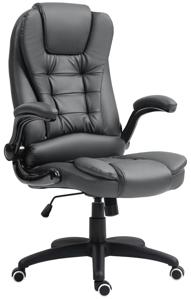 HOMCOM Ergonomiczny Fotel Biurowy, Składane Podłokietniki, Funkcja Bujania, Ciemnoszary