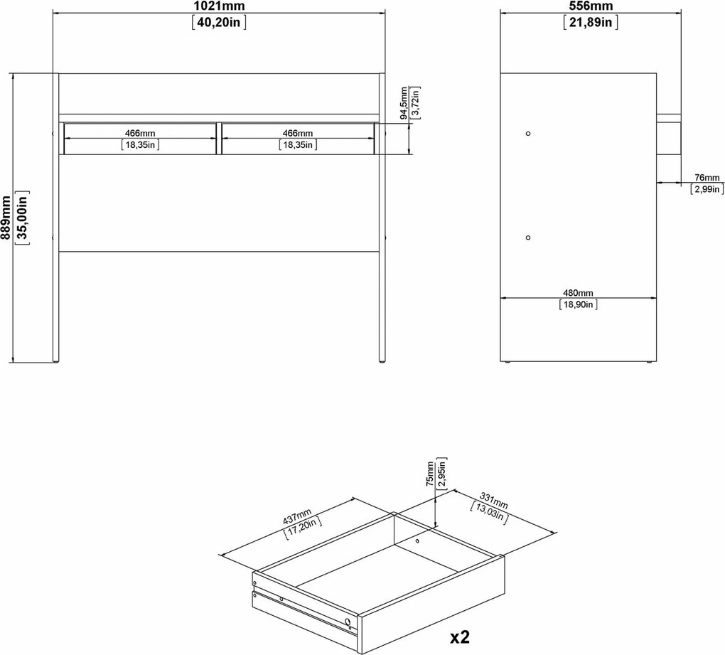 Biurko z podwyższonymi bokami Function Plus 102 cm jackson hickory/biały mat