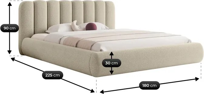 Łóżko Tapicerowane Slim 160x200 cm ARAVIO z Pojemnikiem Beżowe Boucle Japandi