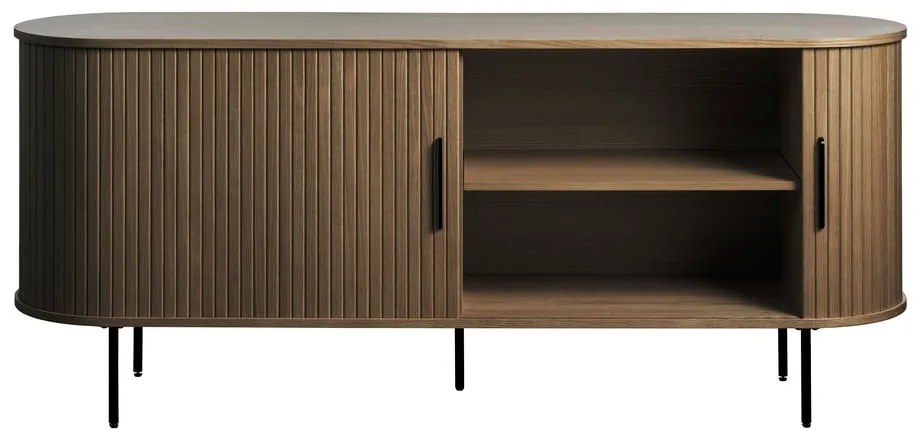 Brązowa komoda w dekorze dębu z drzwiami przesuwnymi 180x76x45 cm Nola – Unique Furniture