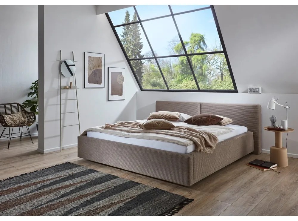 Jasnobrązowe tapicerowane łóżko dwuosobowe bez stelaża 160x200 cm Cube – Meise Möbel