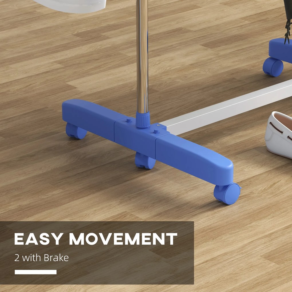 HOMCOM Susz do ubrań, suszarka. 4 poziomy, składany, system One-Click, 142 cm x 55 cm x 152 cm Niebieski + Srebrny