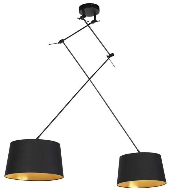 Lampa wisząca regulowana czarna klosz bawełniany czarno-złoty 35cm - Blitz II Nowoczesny Oswietlenie wewnetrzne