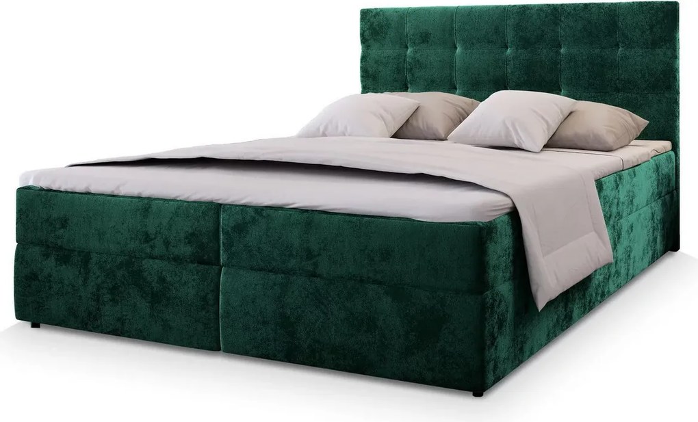 Promocja Łóżko tapicerowane boxspring GLORIEN VELVET 160x200 cm ciemnozielone II gatunek