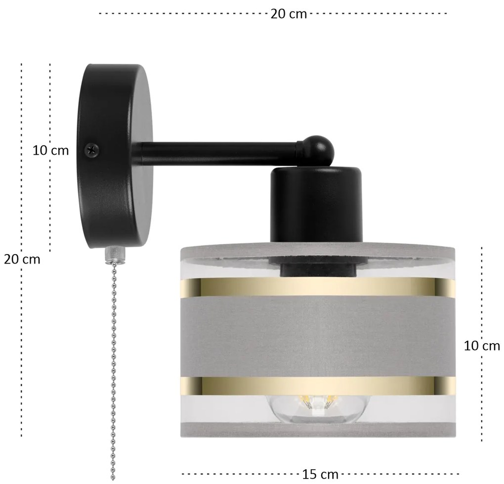 Czarny kinkiet LED z włącznikiem z szarym abażurem SHWD-TI-1010SC-GR j