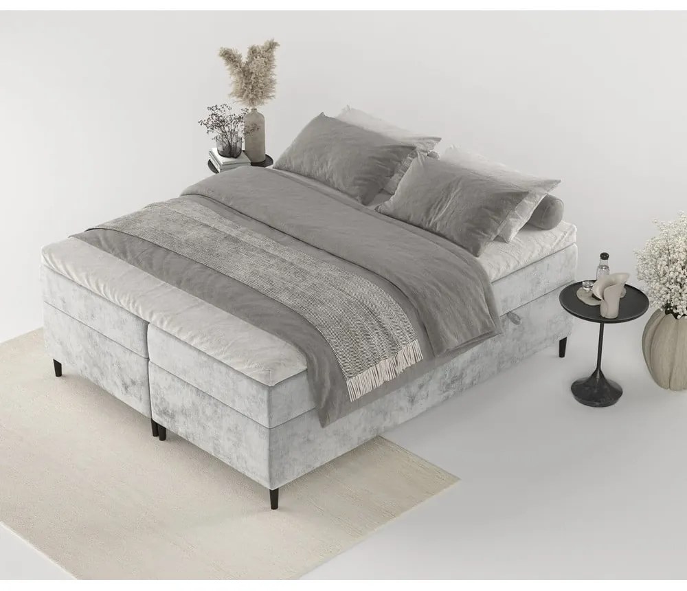 Szare łóżko boxspring ze schowkiem 160x200 cm Araya – Maison de Rêve