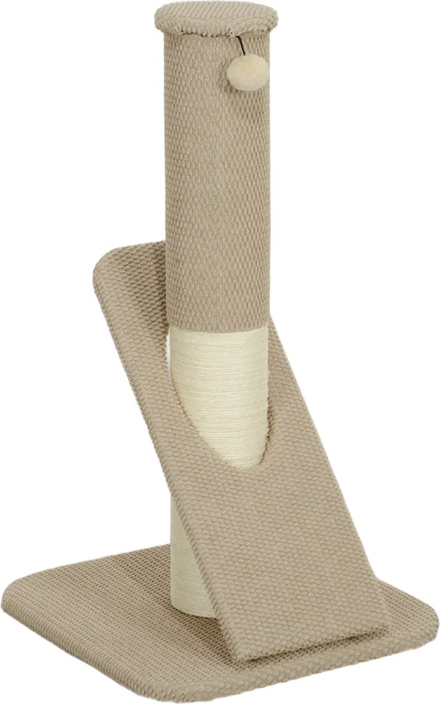 PawHut Drapak dla kotów z poduszką, słupem i piłką, dywanik i sizal, 84 cm, Jasnobrązowy