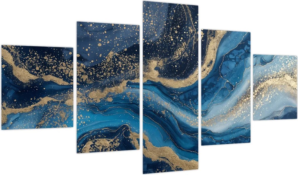 Obraz - Abstrakcyjny niebiesko-złoty marmur (125x70 cm)