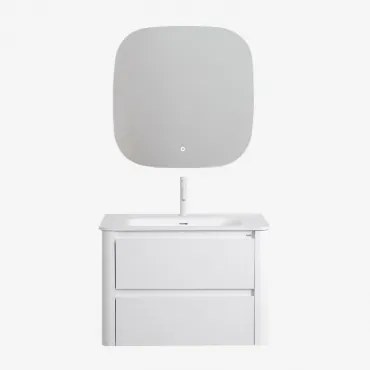 Zestaw Mebli Łazienkowych Z Drewna Z Wbudowaną Umywalką Egerton Biała & Kwadratowa Lampa Led I Przeciwmgielna 75x75 - Sklum