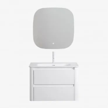 Zestaw Wiszących Mebli Łazienkowych 80x50 Cm Z Drewna Zintegrowany Z Umywalką Egerton Biała & Kwadratowa Lampa Led I Przeciwmgielna - Sklum