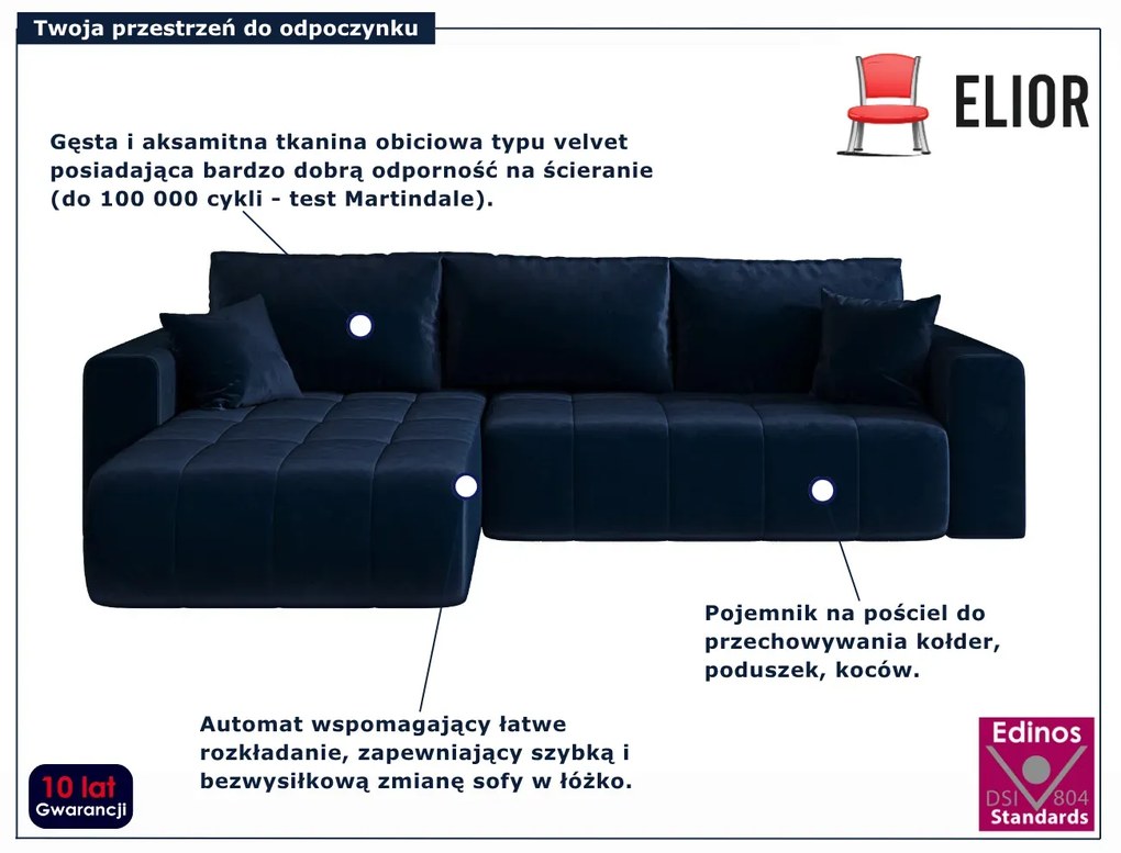 Granatowy welurowy narożnik w kształcie L T4-D16