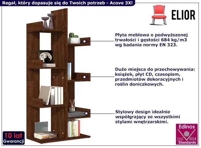 Stojący regał w nowoczesnym stylu brązowy dąb - Forner 3X