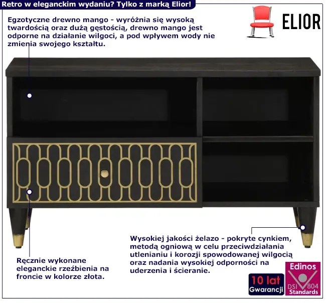 Czarna szafka pod telewizor z drewna mango F6-P99