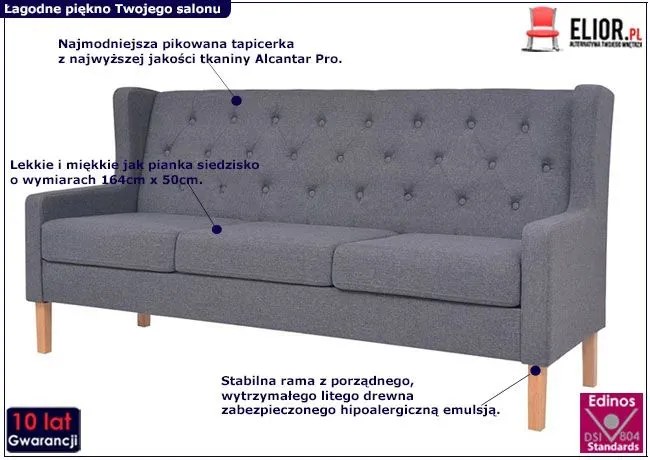 Trzyosobowa sofa Faselo 3G - szara