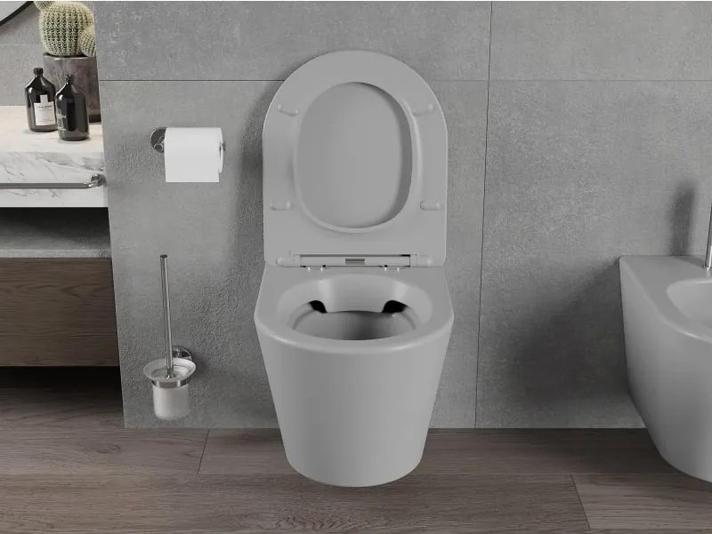 Mexen Rico miska wc Rimless z deską wolnoopadającą slim, duroplast, szara jasna mat - 30724061
