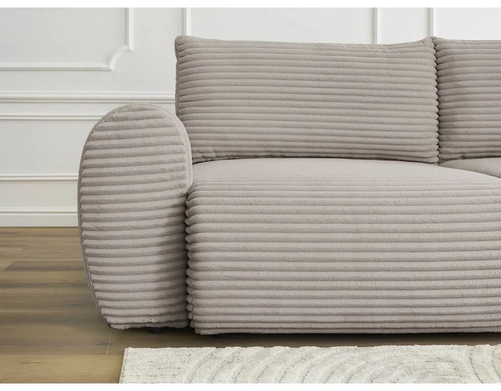 Jasnoszarobeżowa sztruksowa rozkładana sofa 257 cm Lucien – Bobochic Paris