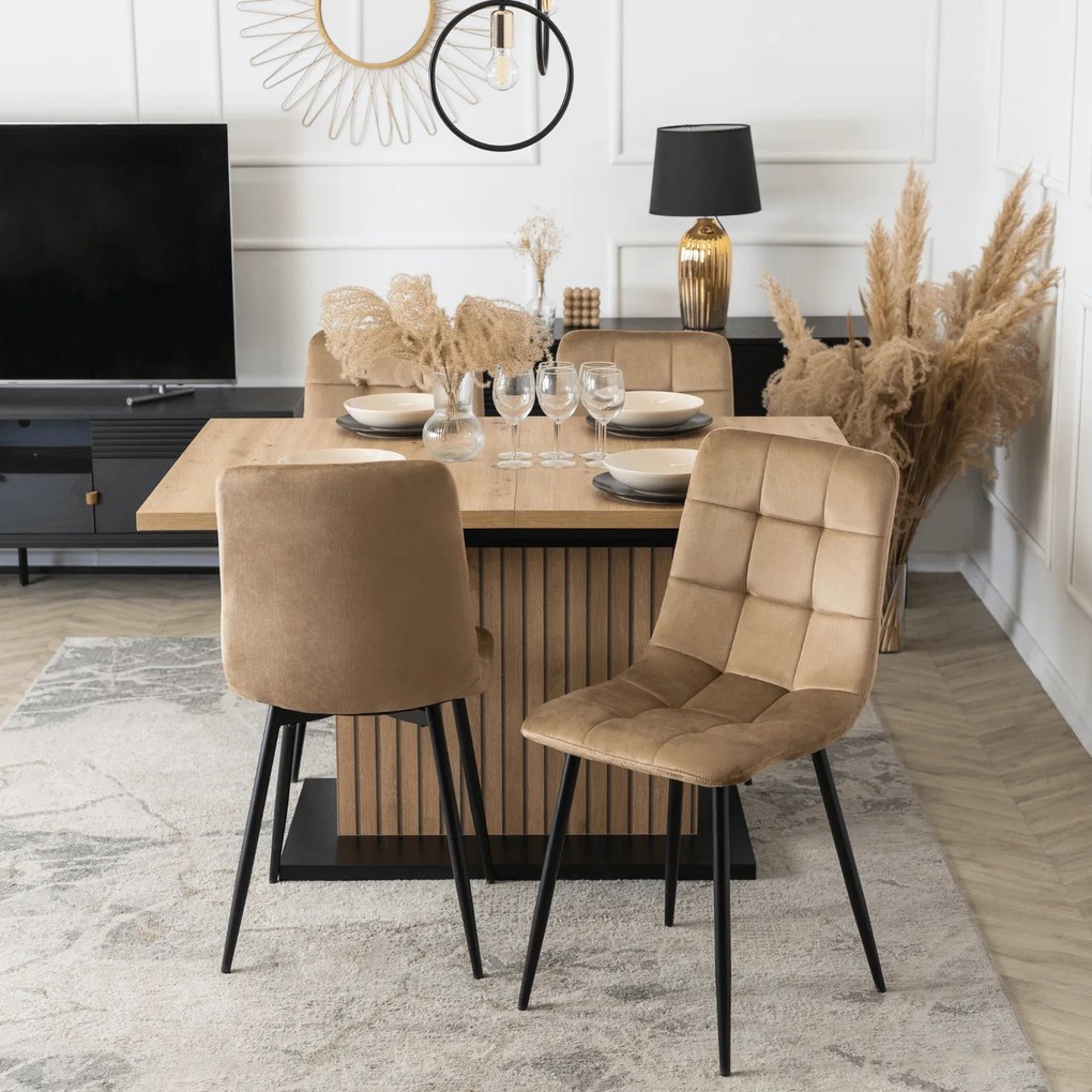 Stół Prostokątny Rozkładany z Lamelami GIANT 130-180 cm Dąb Artisan/Czarny Nowoczesny Loft
