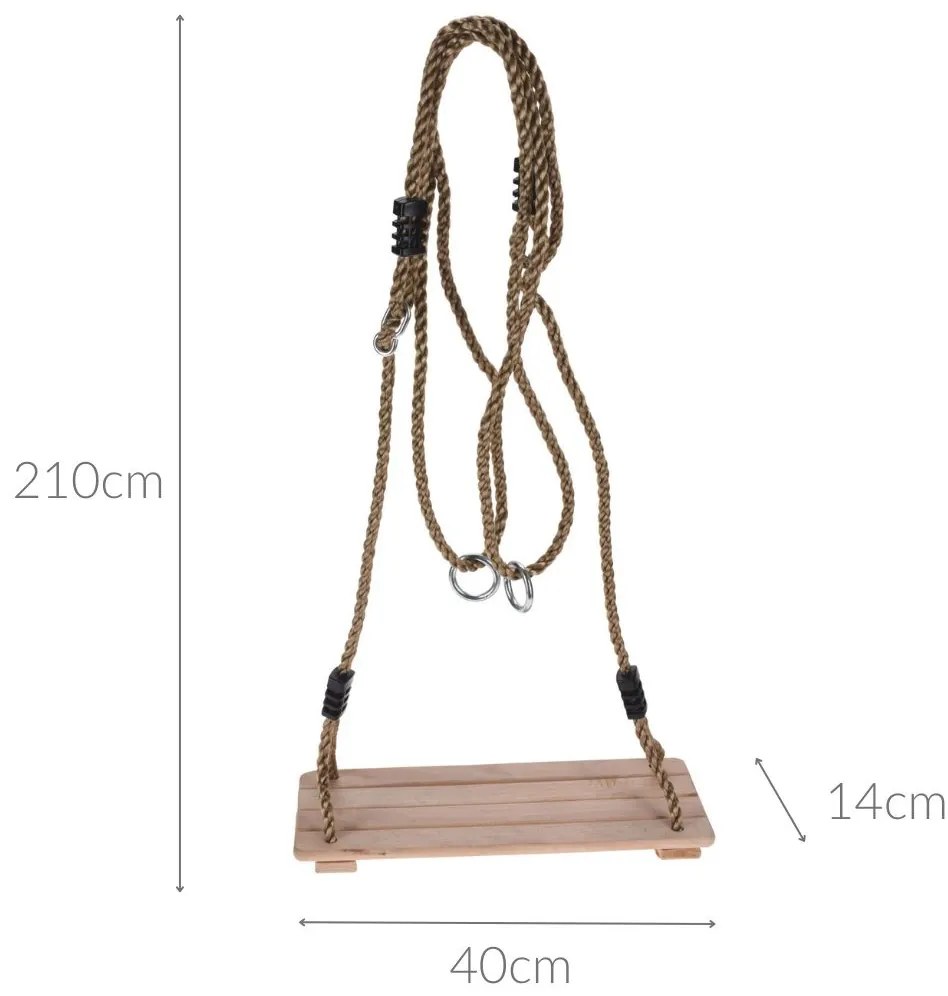 Huśtawka dla dziecka WOOD z drewnianym siedziskiem 40 x 16 cm