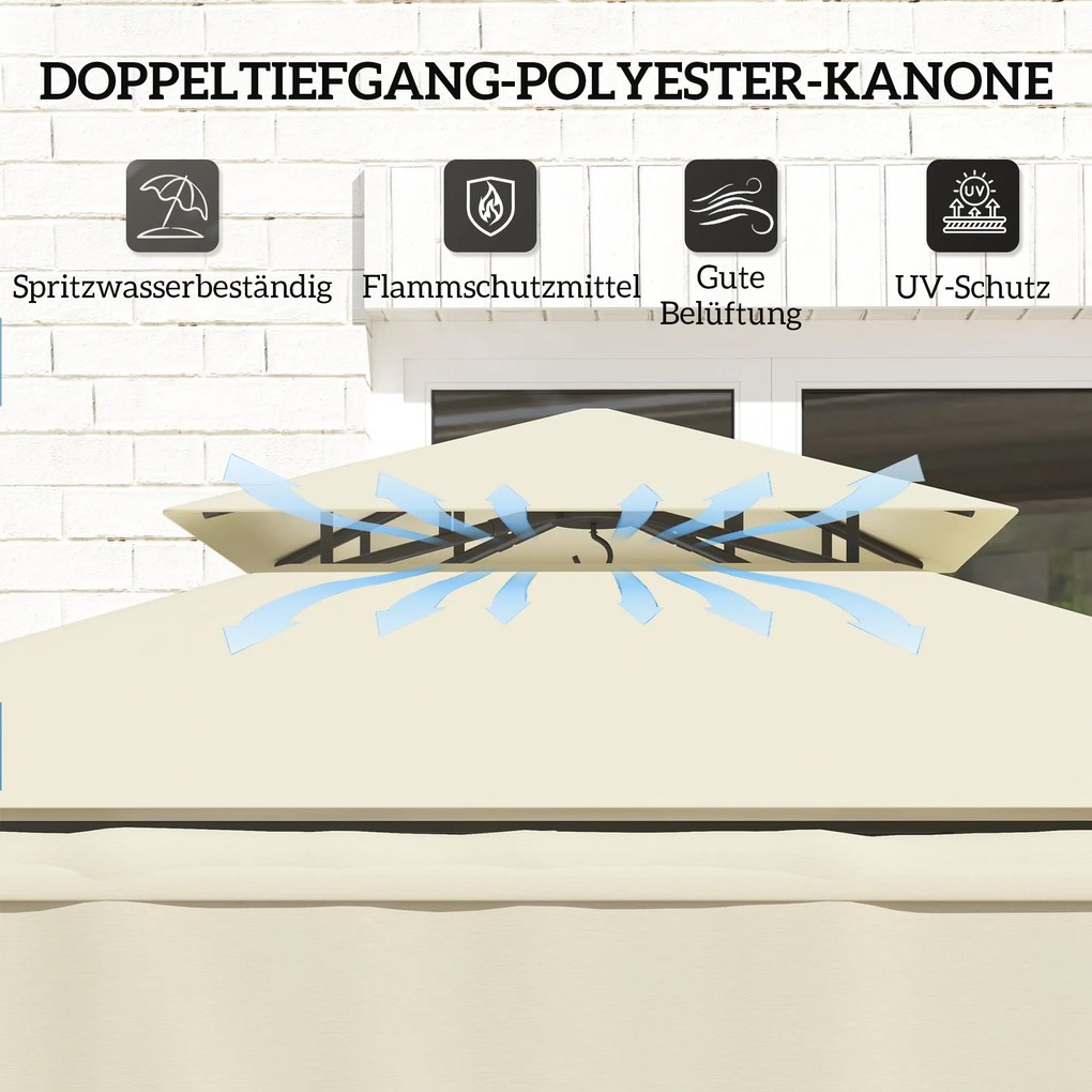Outsunny Pawilon grillowy 242x149x248 cm wodoodporny, trudnopalny, pawilon ogrodowy z dwuwarstwowym dachem, beżowy | Aosom PL