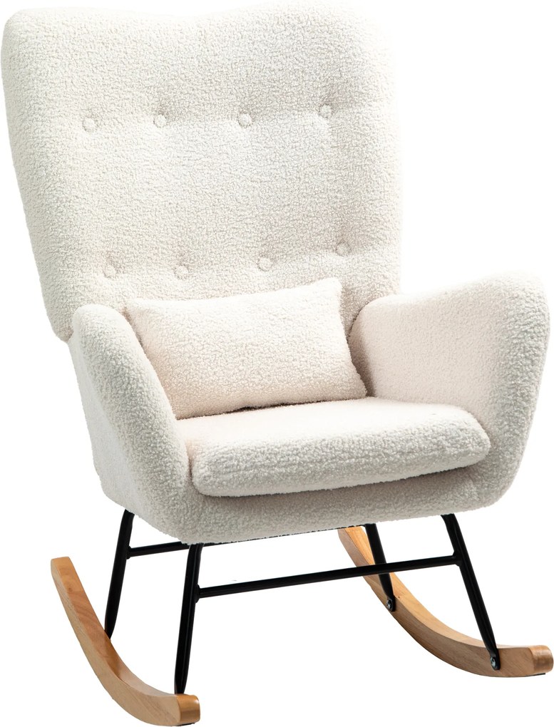 HOMCOM Fotel bujany z poduszką lędźwiową gruba wyściółka antypoślizgowy kremowy komfortowy | Aosom PL