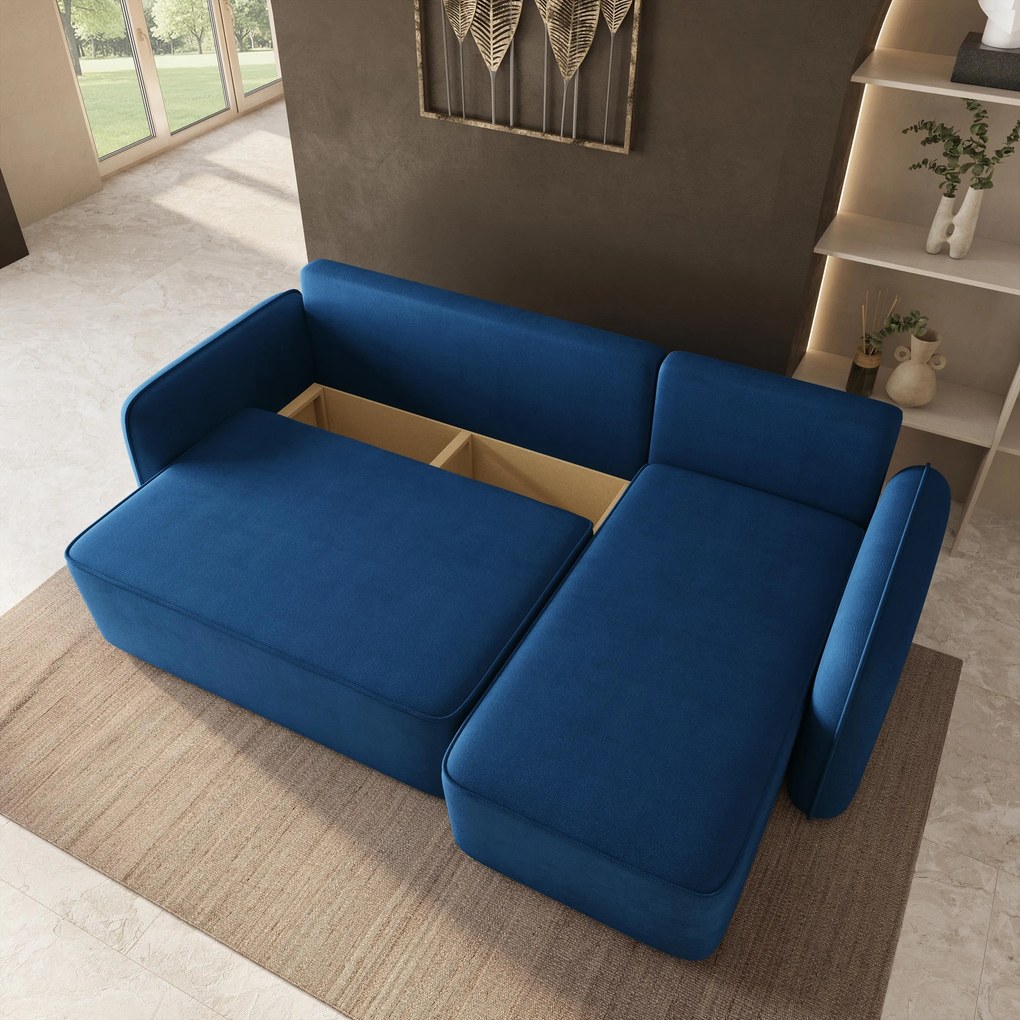 Masseno Narożnik DOLVER z funkcją spania i pojemnikiem na pościel Narozniki L, Rozkładana sofa - Niebieski, KRONOS 09