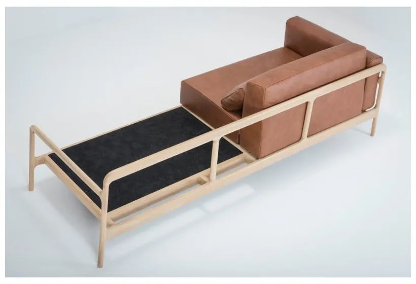 Karmelowa sofa z bawolej skóry z konstrukcją z litego drewna dębowego Gazzda Fawn, 240 cm