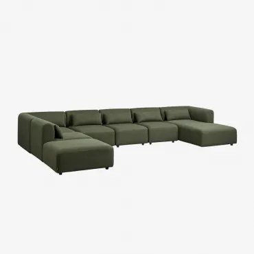 Sofa Modułowy Z Prawym Szezlongiem 6-częściowy Z Pufem Fogler Chenille Salvia Zieleń - Sklum